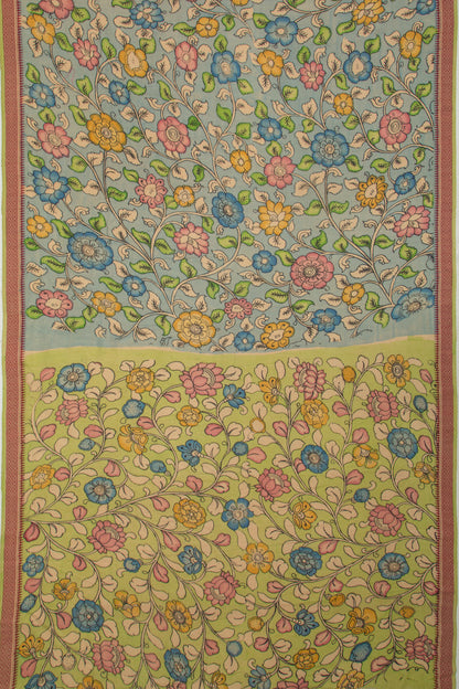 Soft Tussar Kalamkari Handpainted Blue Saree