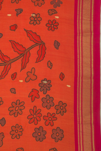 Paithani Silk Kalamkari Handpainted Orange Saree
