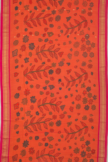Paithani Silk Kalamkari Handpainted Orange Saree