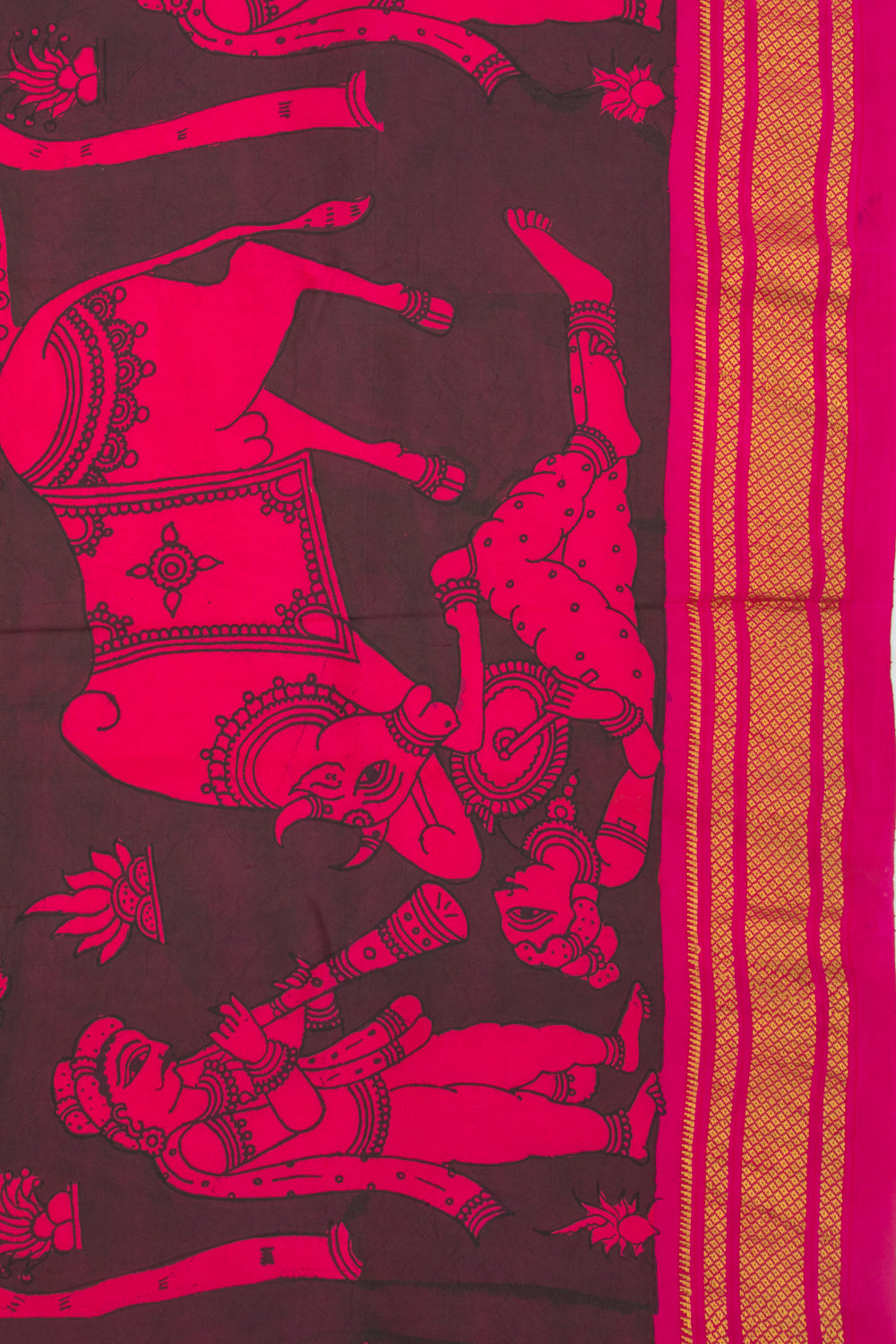 Paithani Silk Kalamkari Handpainted Black And Pink Saree