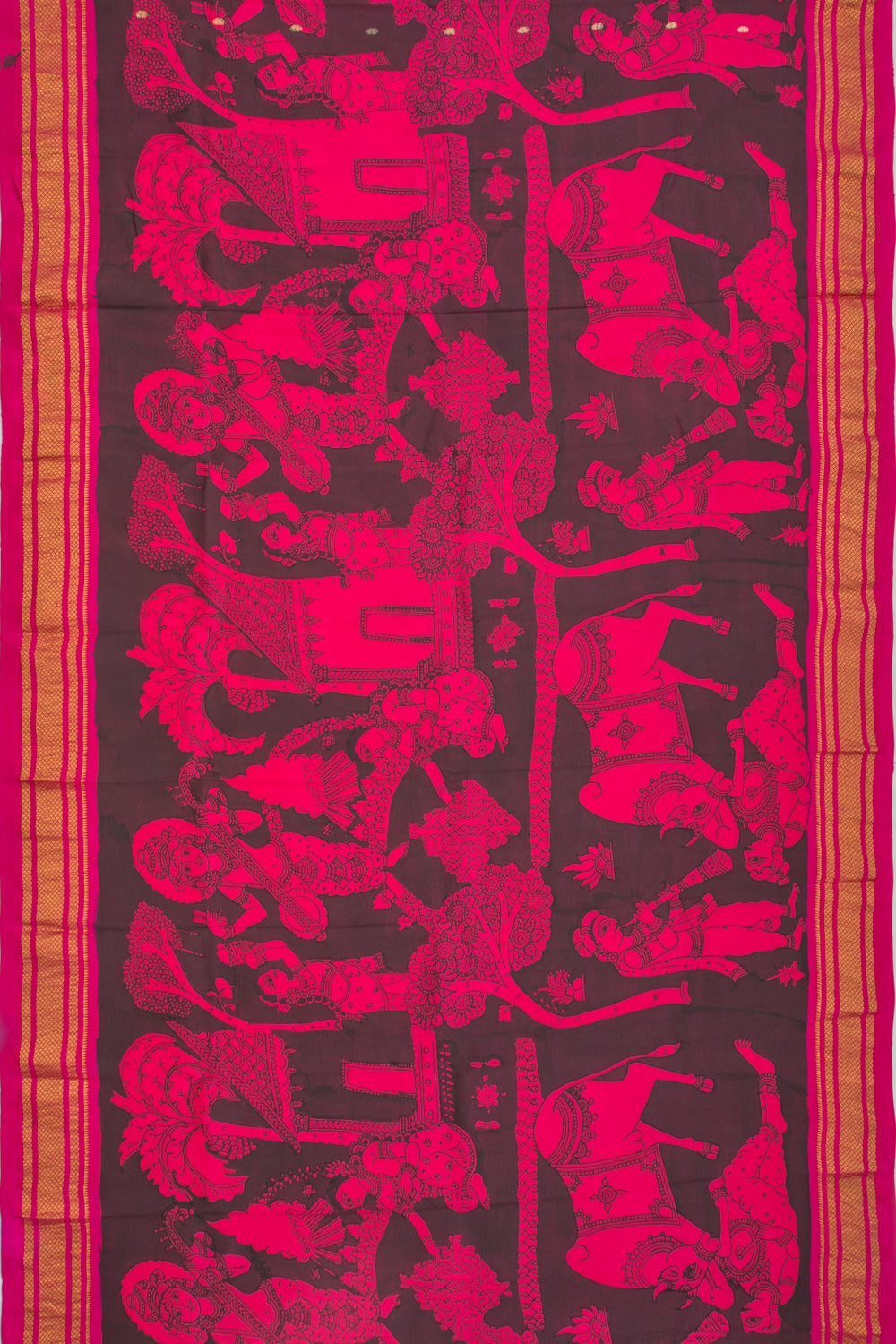 Paithani Silk Kalamkari Handpainted Black And Pink Saree