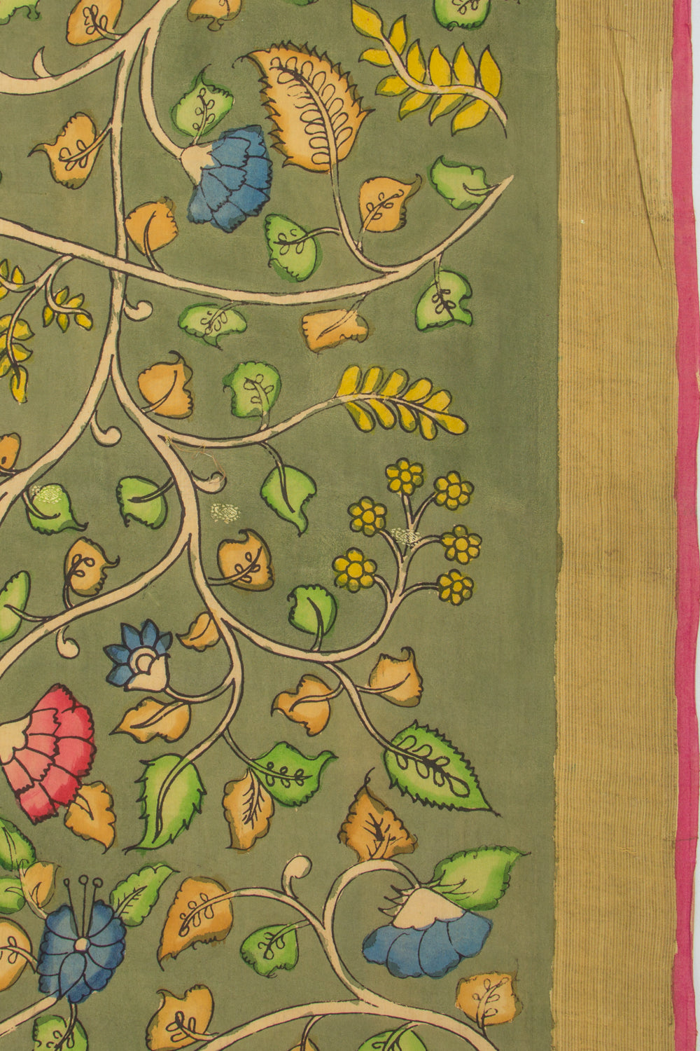 Paithani Cotton Kalamkari Handpainted Green Saree
