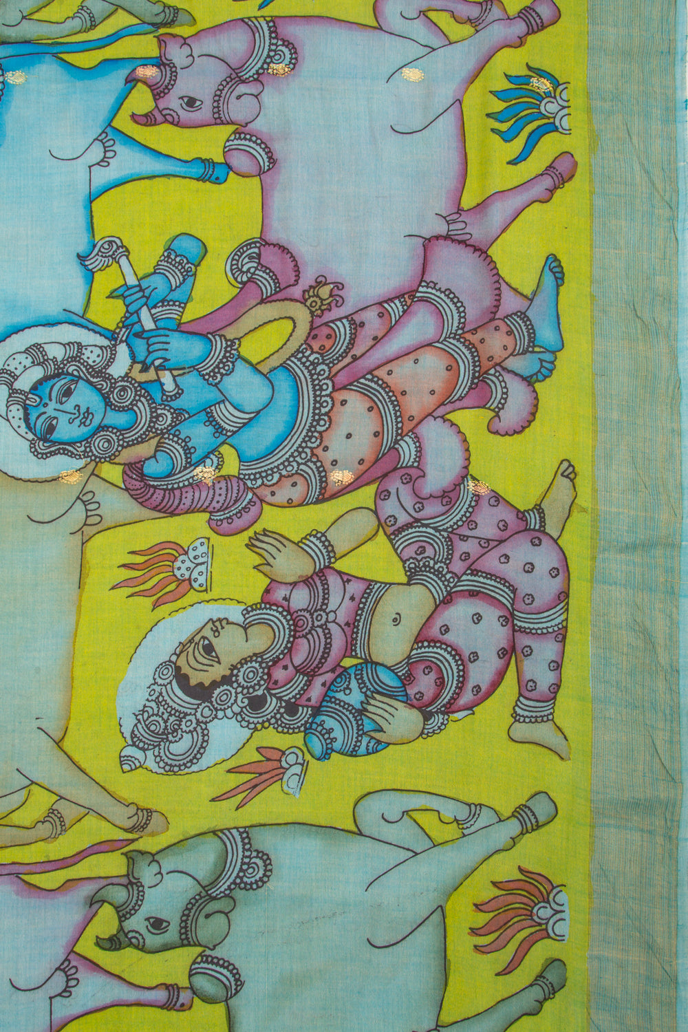 Paithani Cotton Kalamkari Handpainted Green Saree