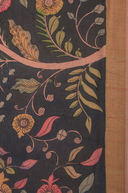 Paithani Cotton Kalamkari Handpainted Black Saree