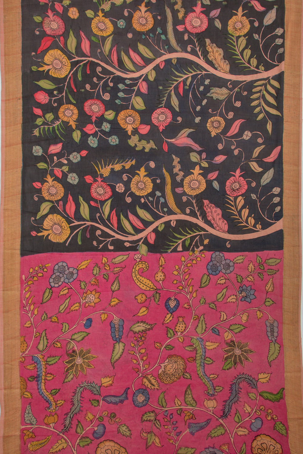 Paithani Cotton Kalamkari Handpainted Black Saree