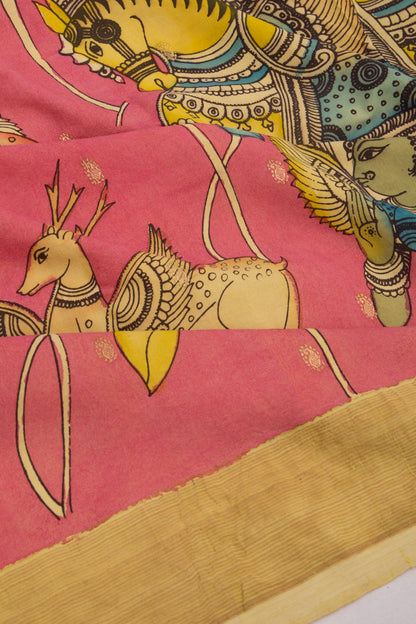 Paithani Cotton Kalamkari Handpainted Pink Saree