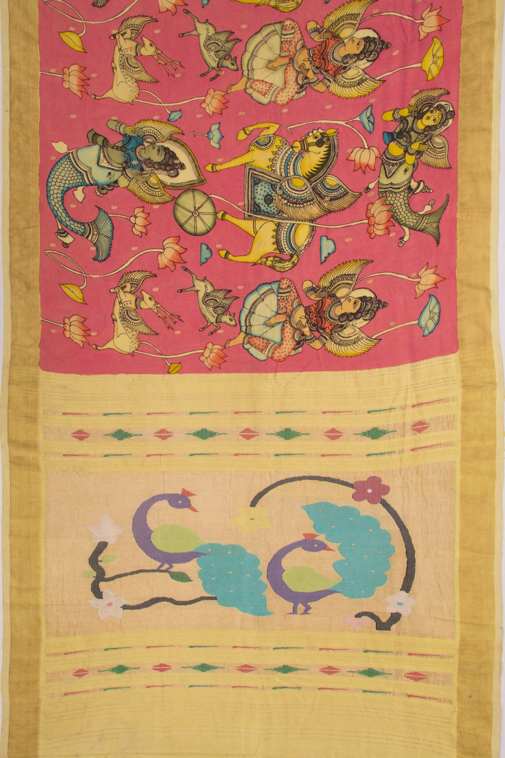 Paithani Cotton Kalamkari Handpainted Pink Saree