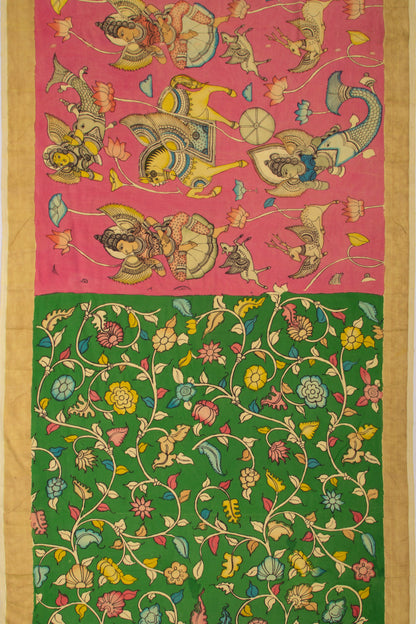 Paithani Cotton Kalamkari Handpainted Pink Saree
