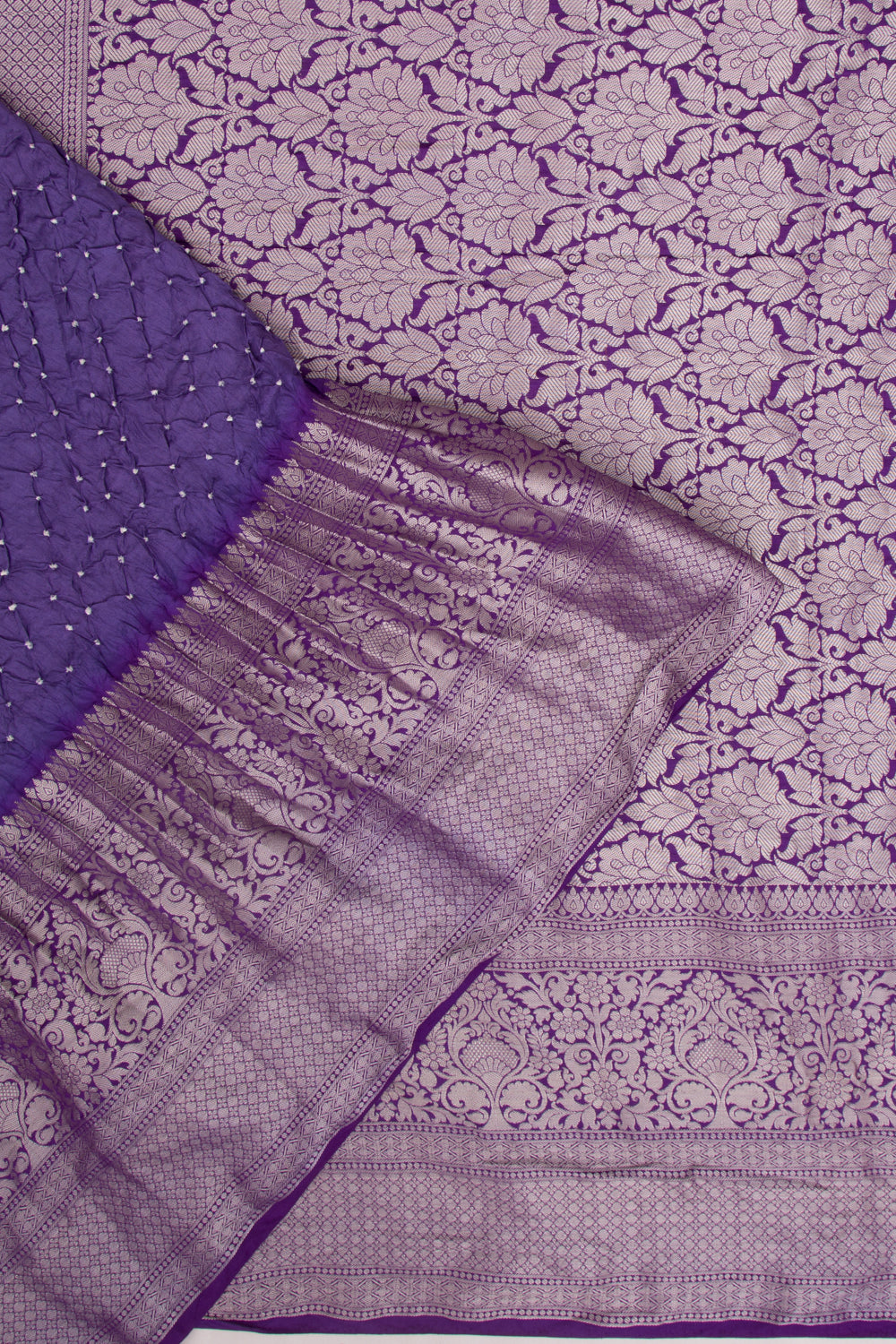 Chiniya Silk Bandhani Violet Saree