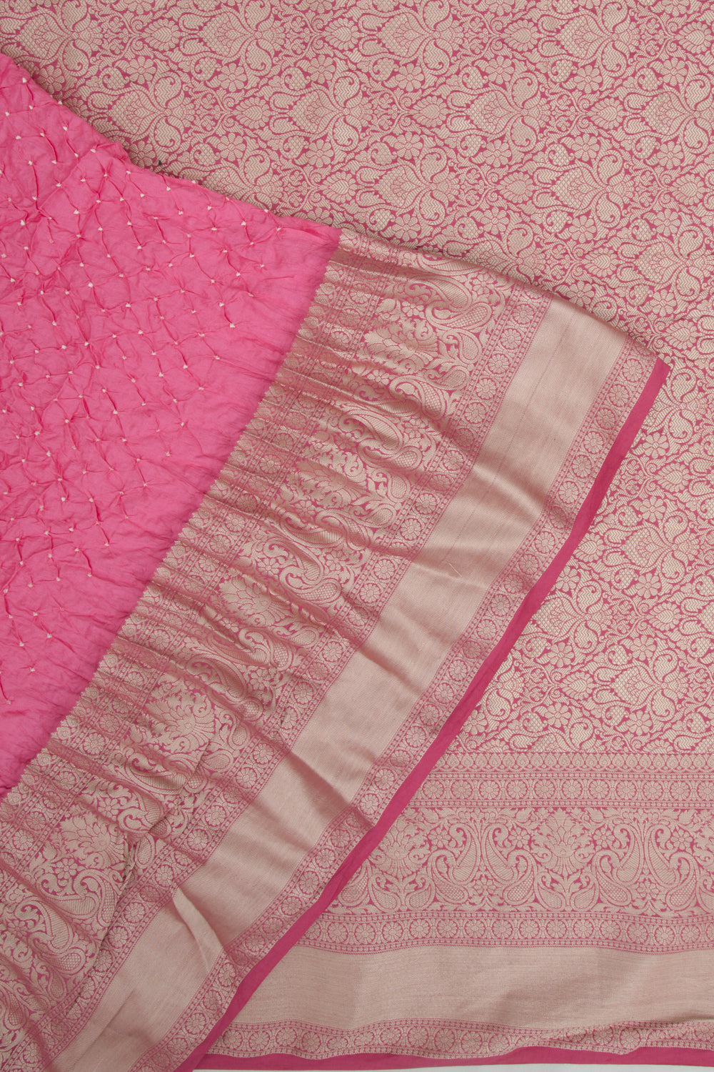 Chiniya Silk Bandhani Pink Saree