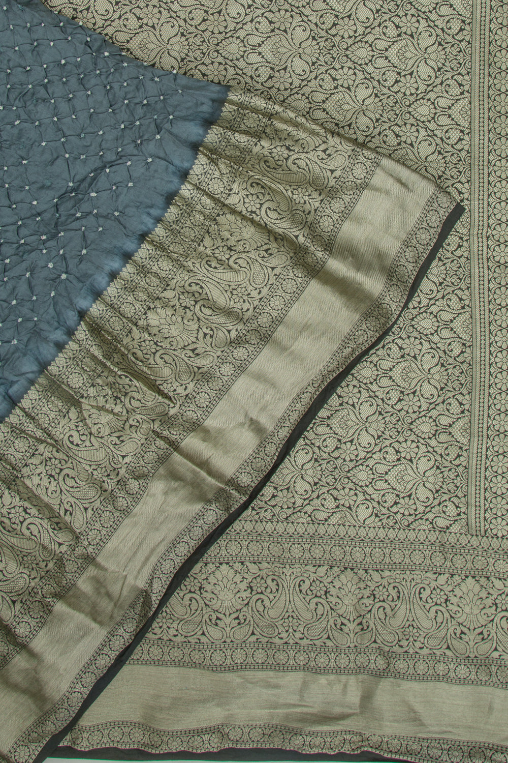 Chiniya Silk Bandhani Grey Saree