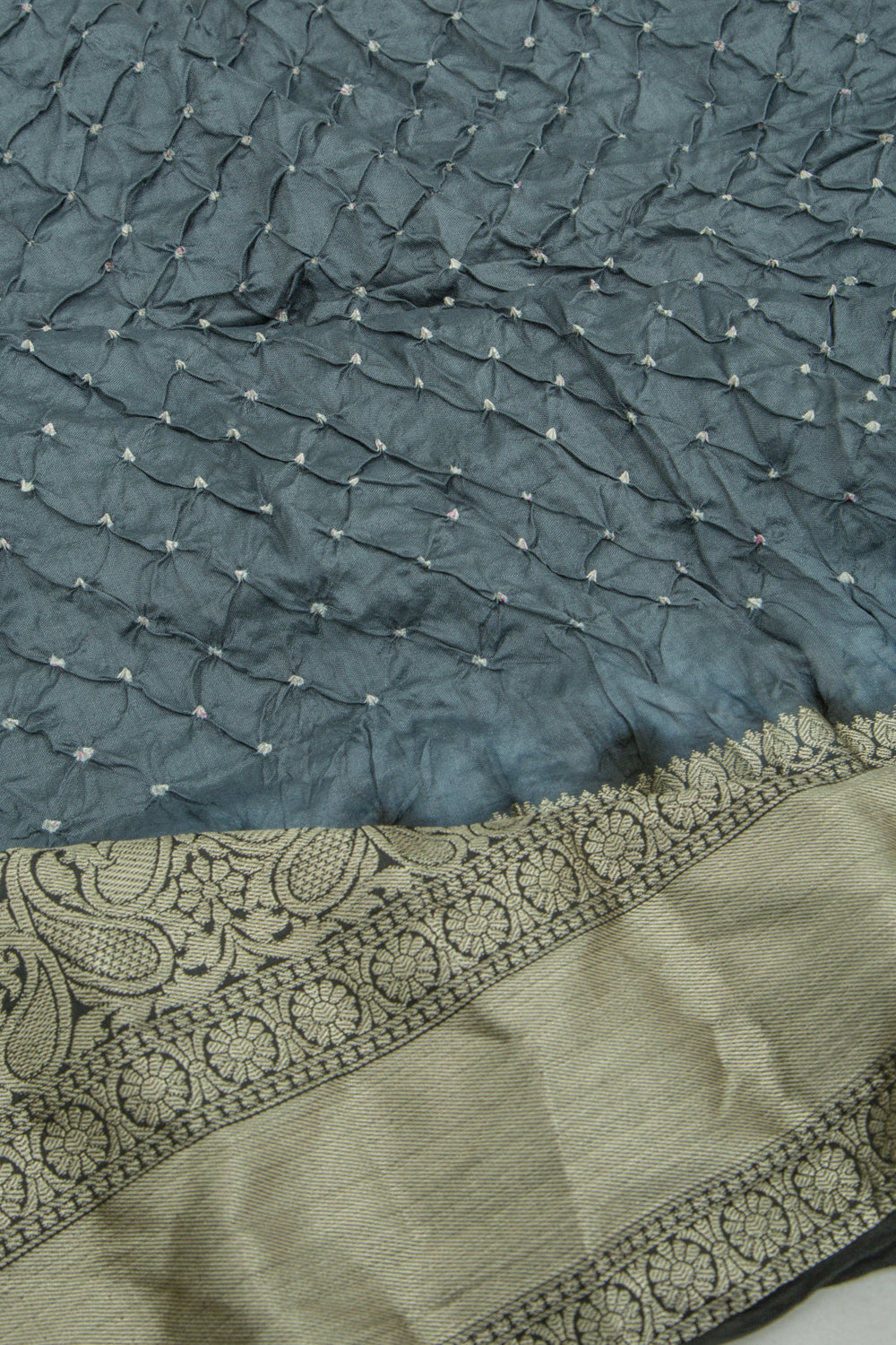 Chiniya Silk Bandhani Grey Saree