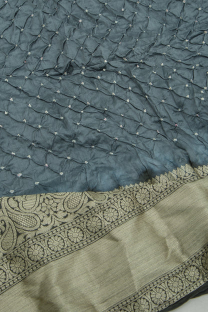 Chiniya Silk Bandhani Grey Saree
