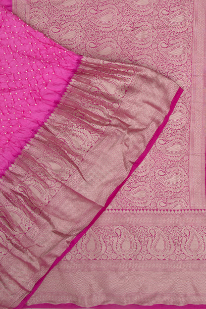 Chiniya Silk Bandhani Pink Saree