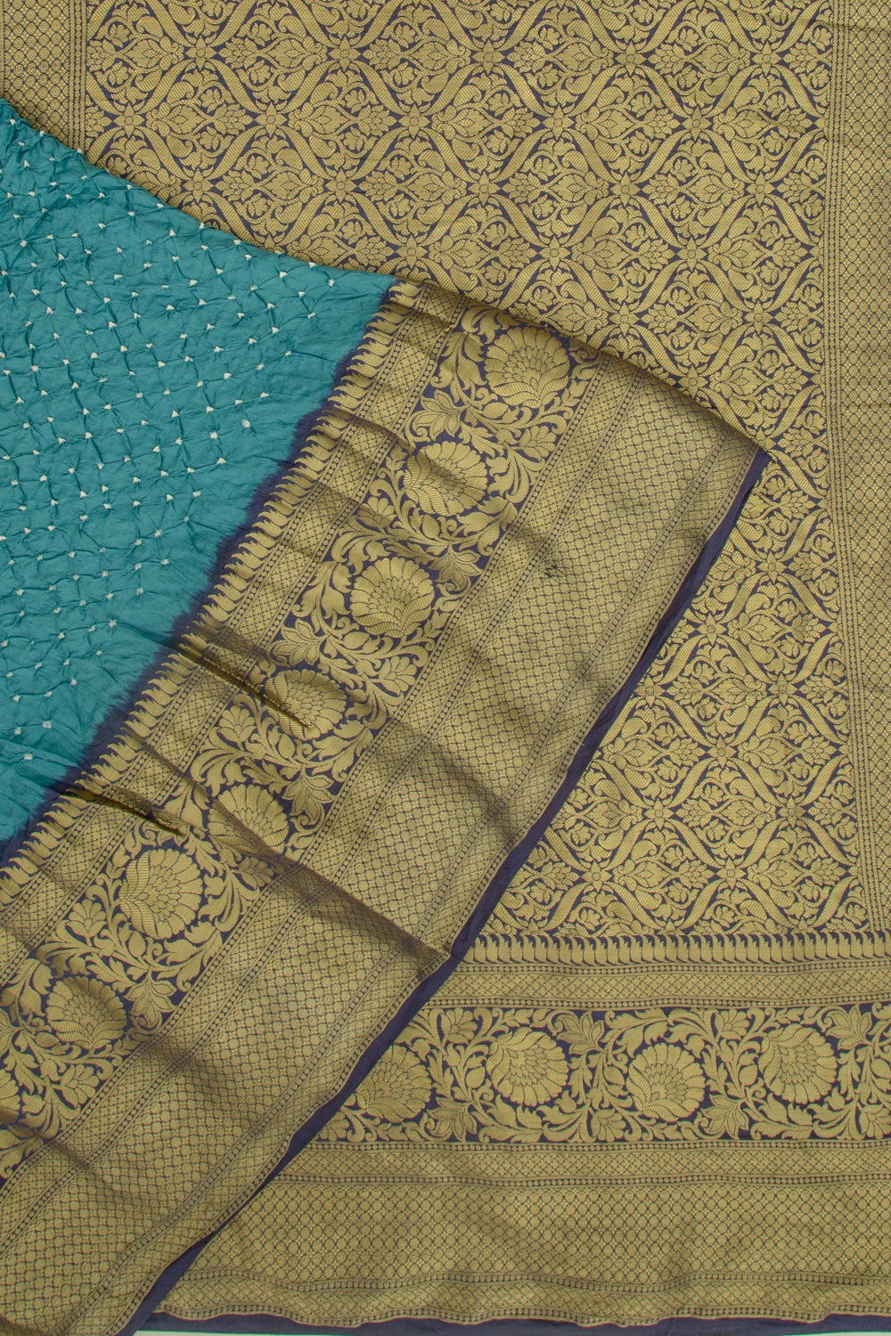 Chiniya Silk Bandhani Teal Blue Saree