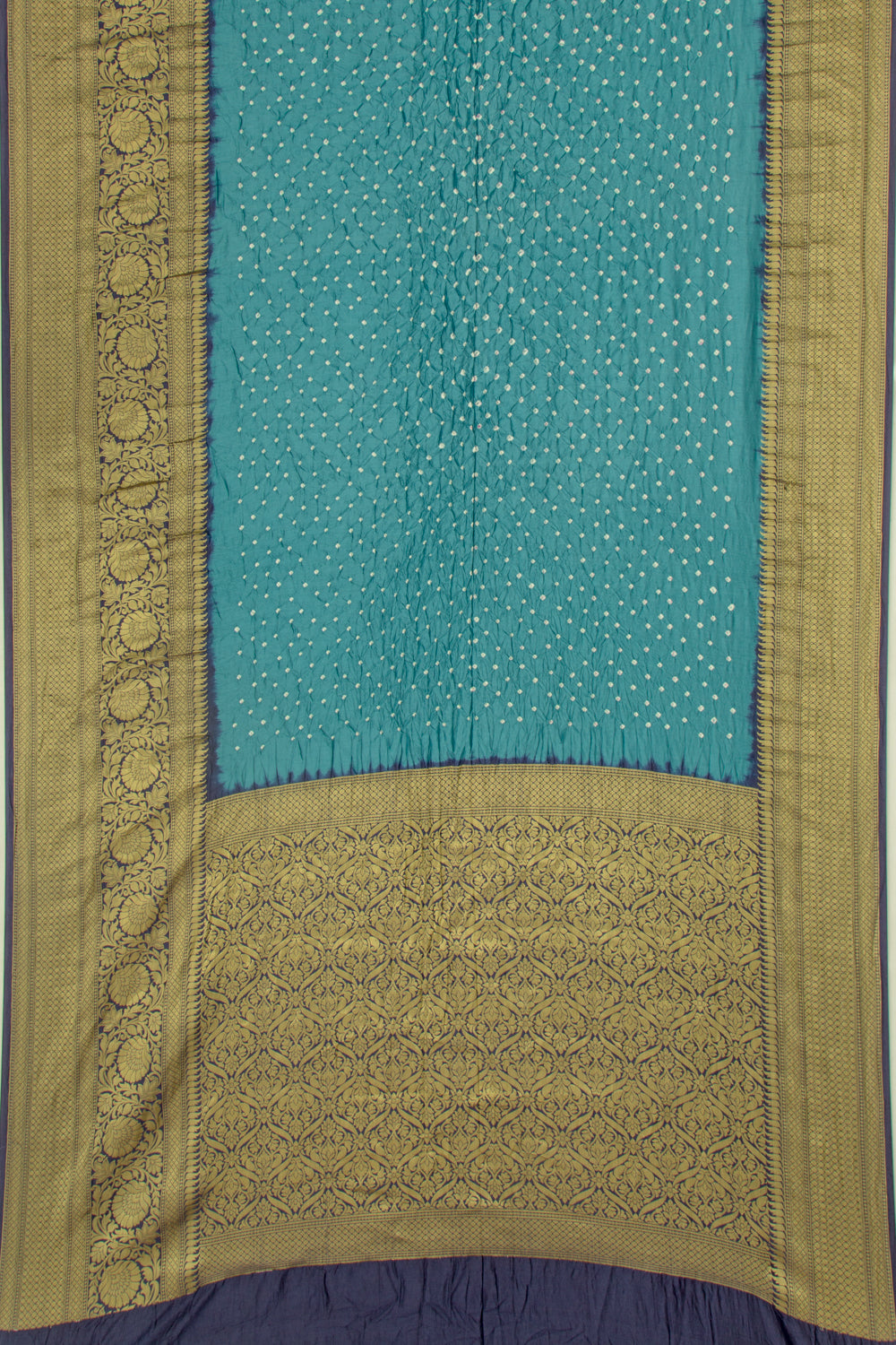 Chiniya Silk Bandhani Teal Blue Saree