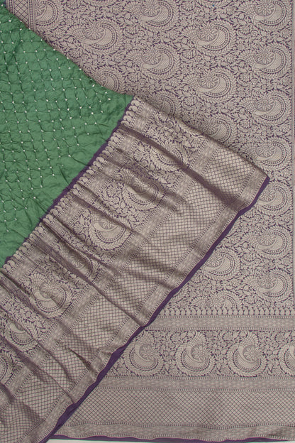 Chiniya Silk Bandhani Green Saree