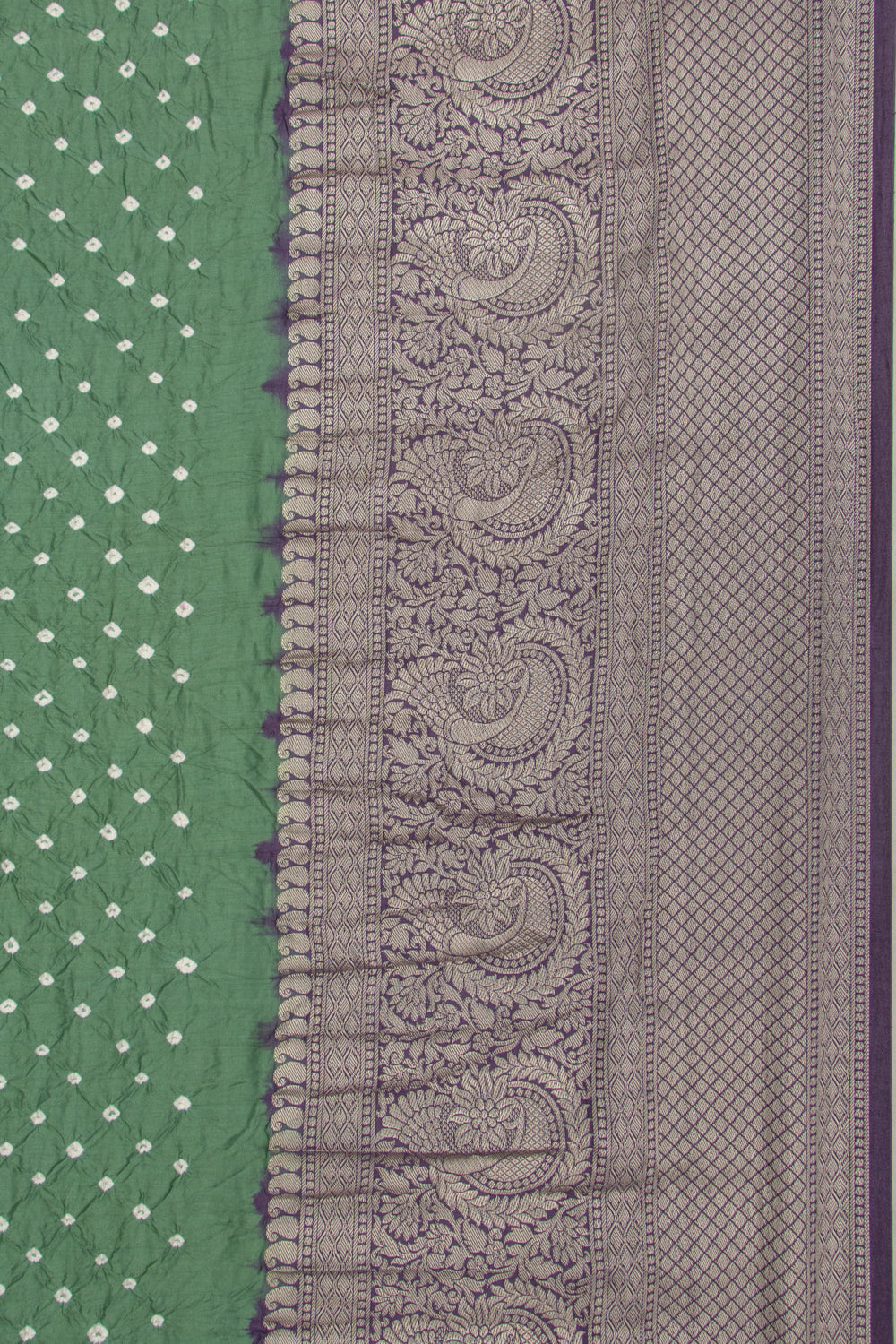 Chiniya Silk Bandhani Green Saree