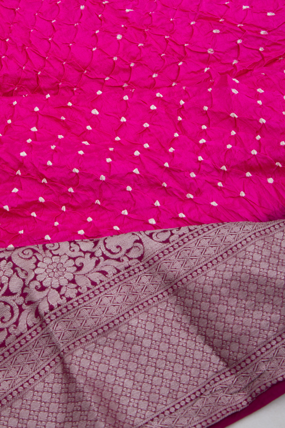 Chiniya Silk Bandhani Pink Saree