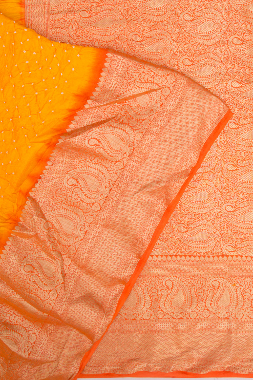 Chiniya Silk Bandhani Yellow Saree