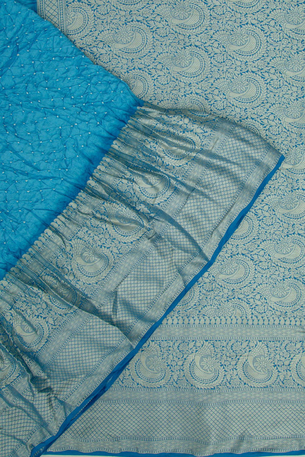 Chiniya Silk Bandhani Sky Blue Saree
