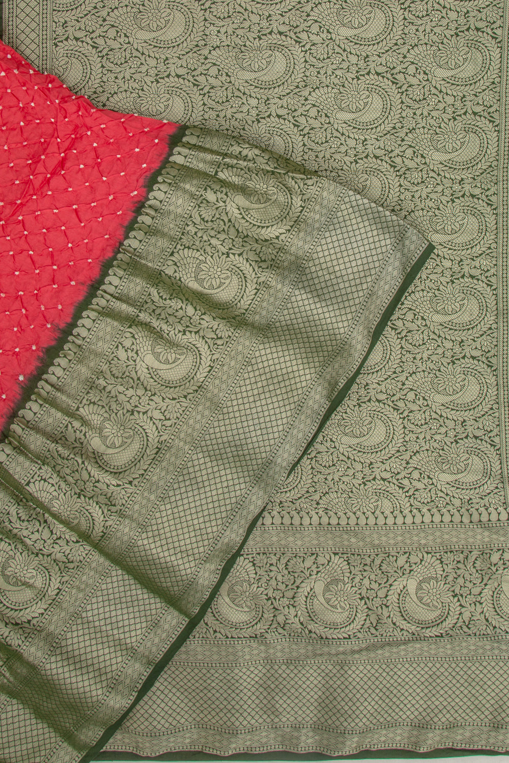 Chiniya Silk Bandhani Red Saree