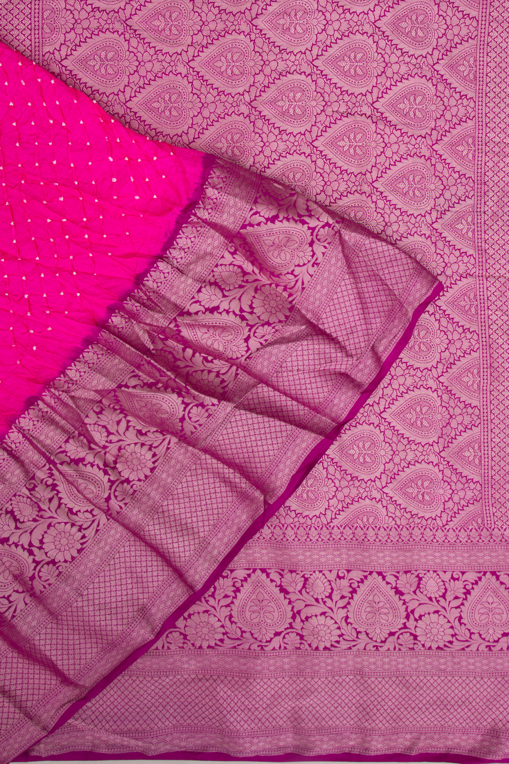 Chiniya Silk Bandhani Pink Saree
