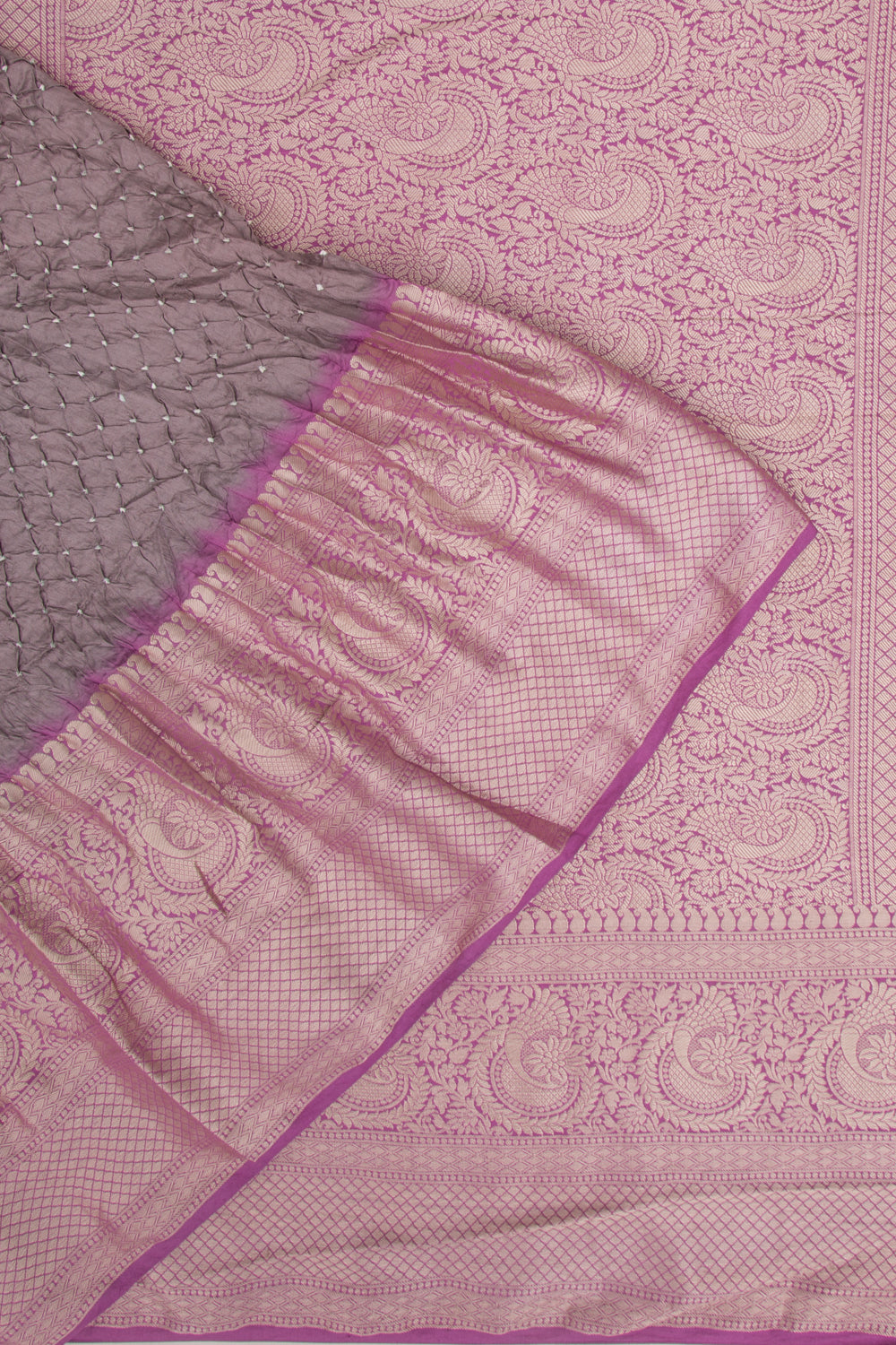 Chiniya Silk Bandhani Grey Saree