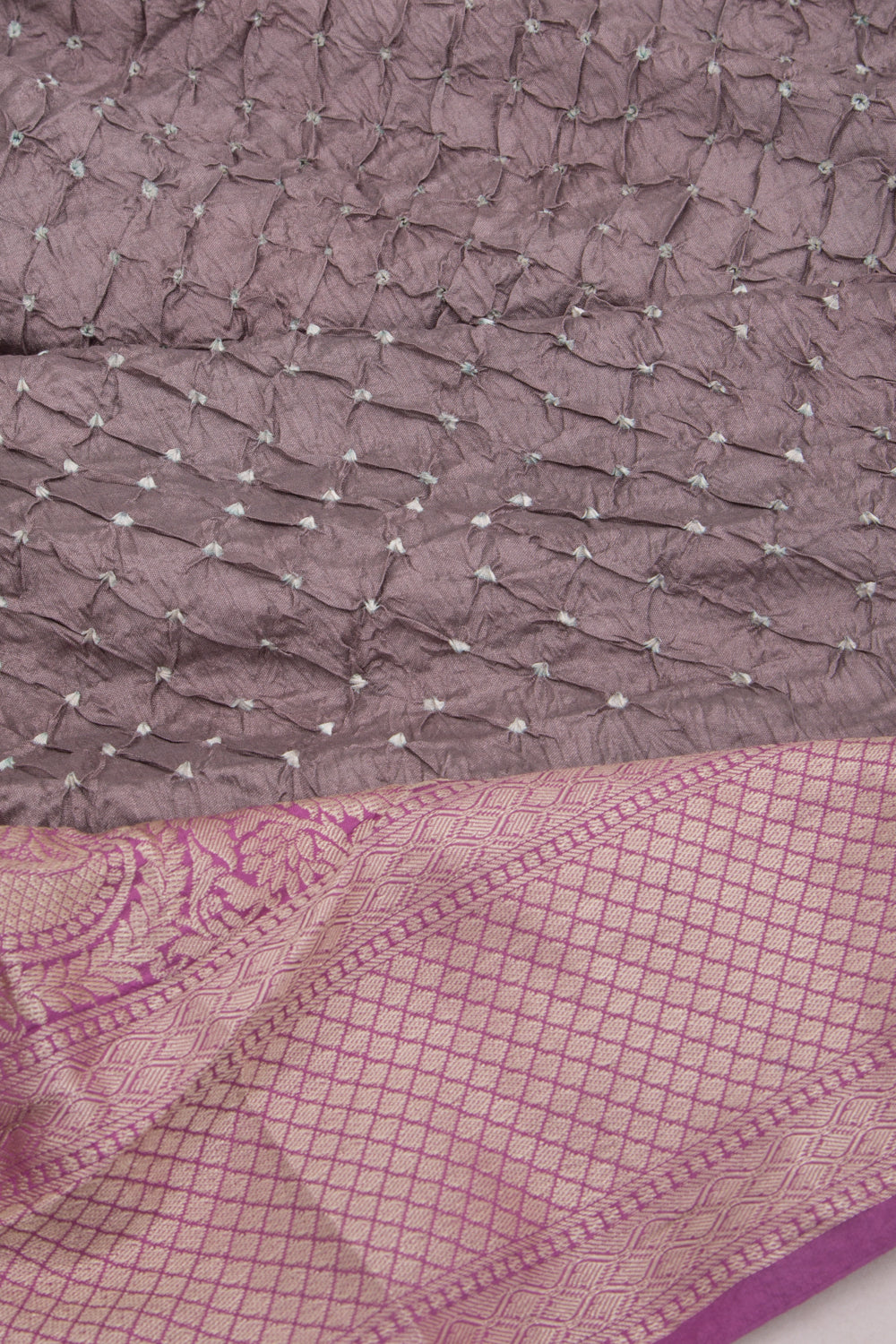 Chiniya Silk Bandhani Grey Saree