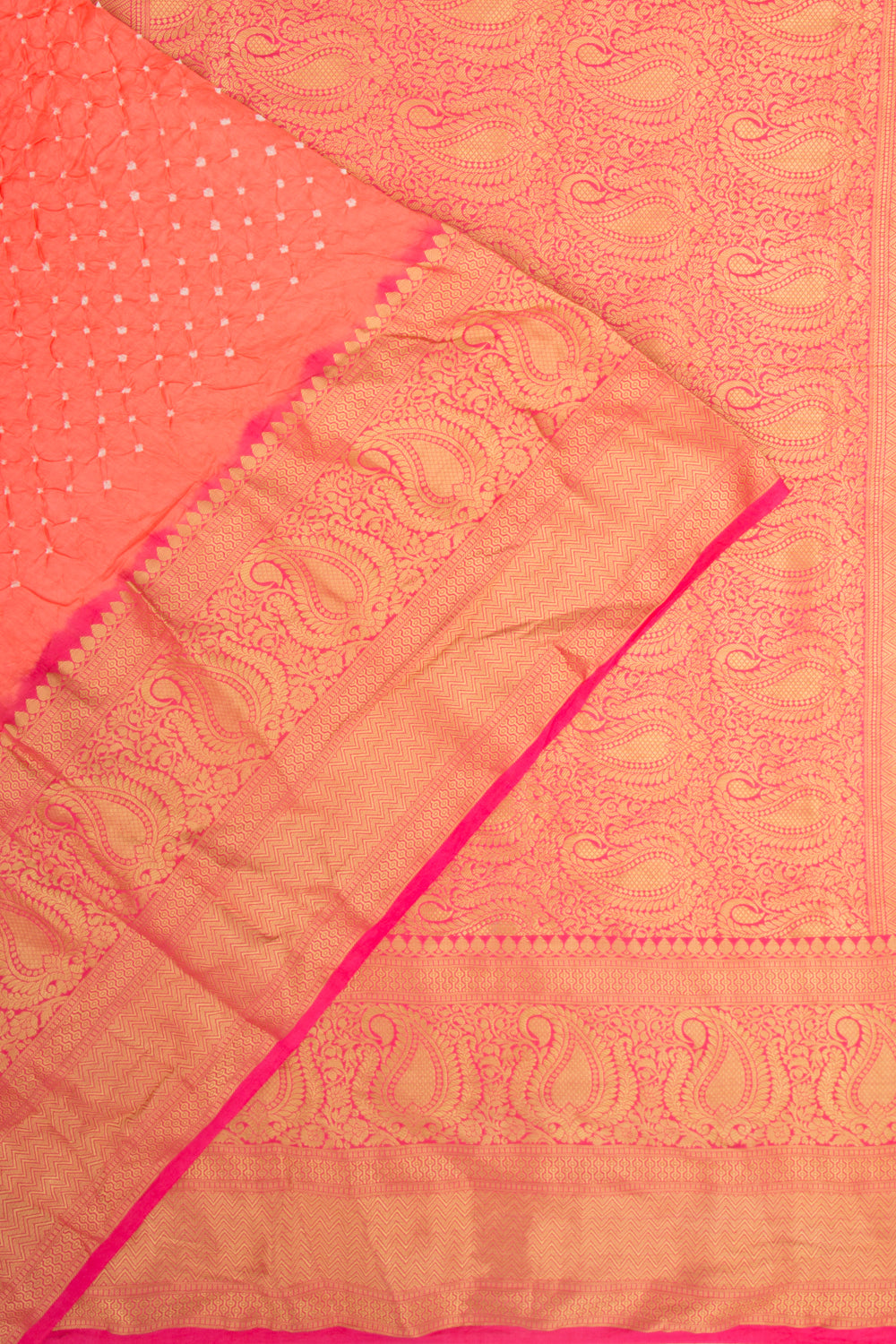 Chiniya Silk Bandhani Pastel Orange Saree