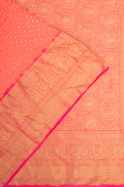 Chiniya Silk Bandhani Pastel Orange Saree