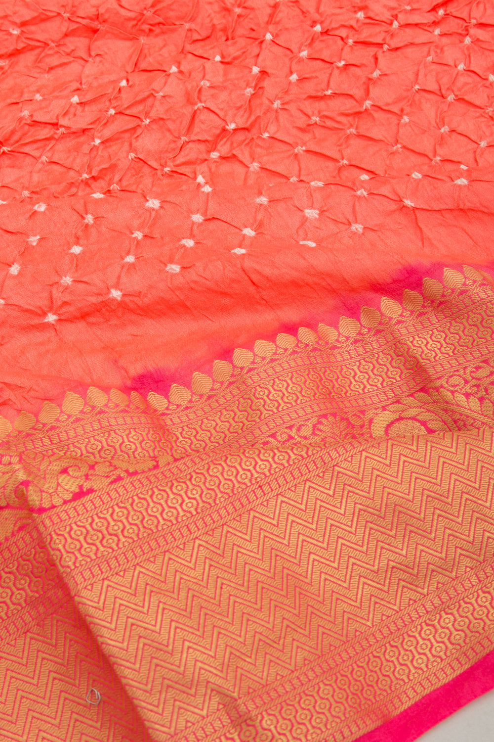 Chiniya Silk Bandhani Pastel Orange Saree