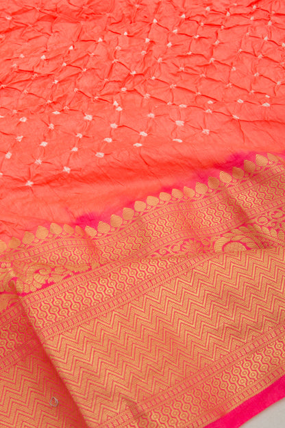 Chiniya Silk Bandhani Pastel Orange Saree