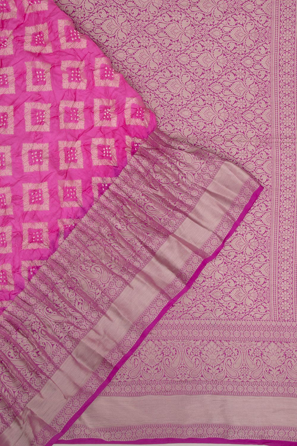 Chiniya Silk Bandhani And Brocade Pink Saree