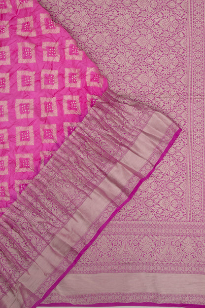 Chiniya Silk Bandhani And Brocade Pink Saree