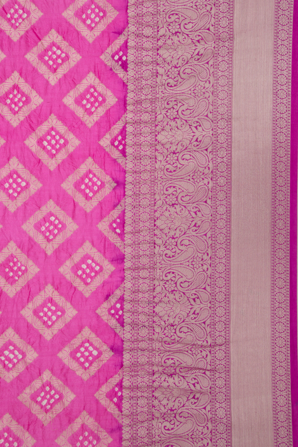 Chiniya Silk Bandhani And Brocade Pink Saree