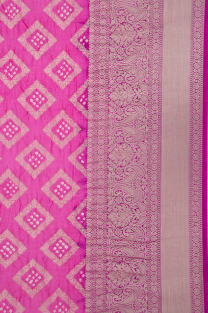 Chiniya Silk Bandhani And Brocade Pink Saree