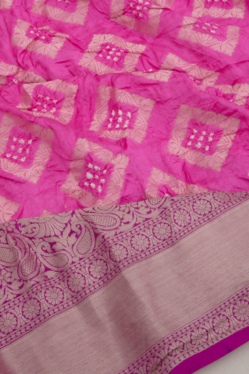 Chiniya Silk Bandhani And Brocade Pink Saree