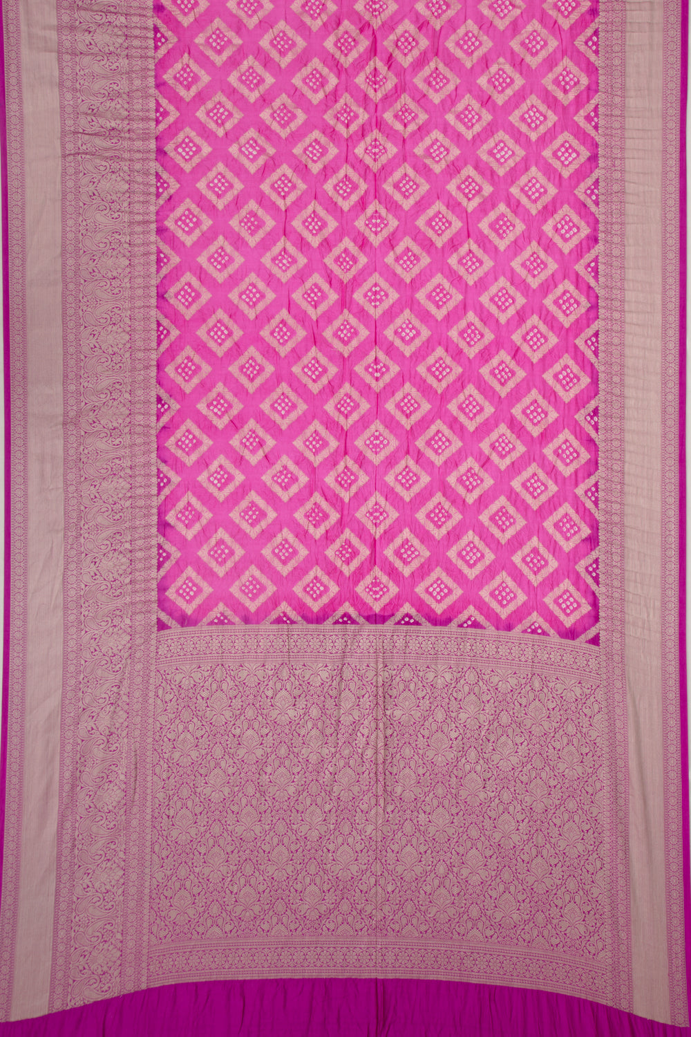Chiniya Silk Bandhani And Brocade Pink Saree