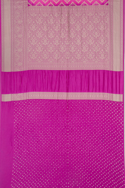 Chiniya Silk Bandhani And Brocade Pink Saree