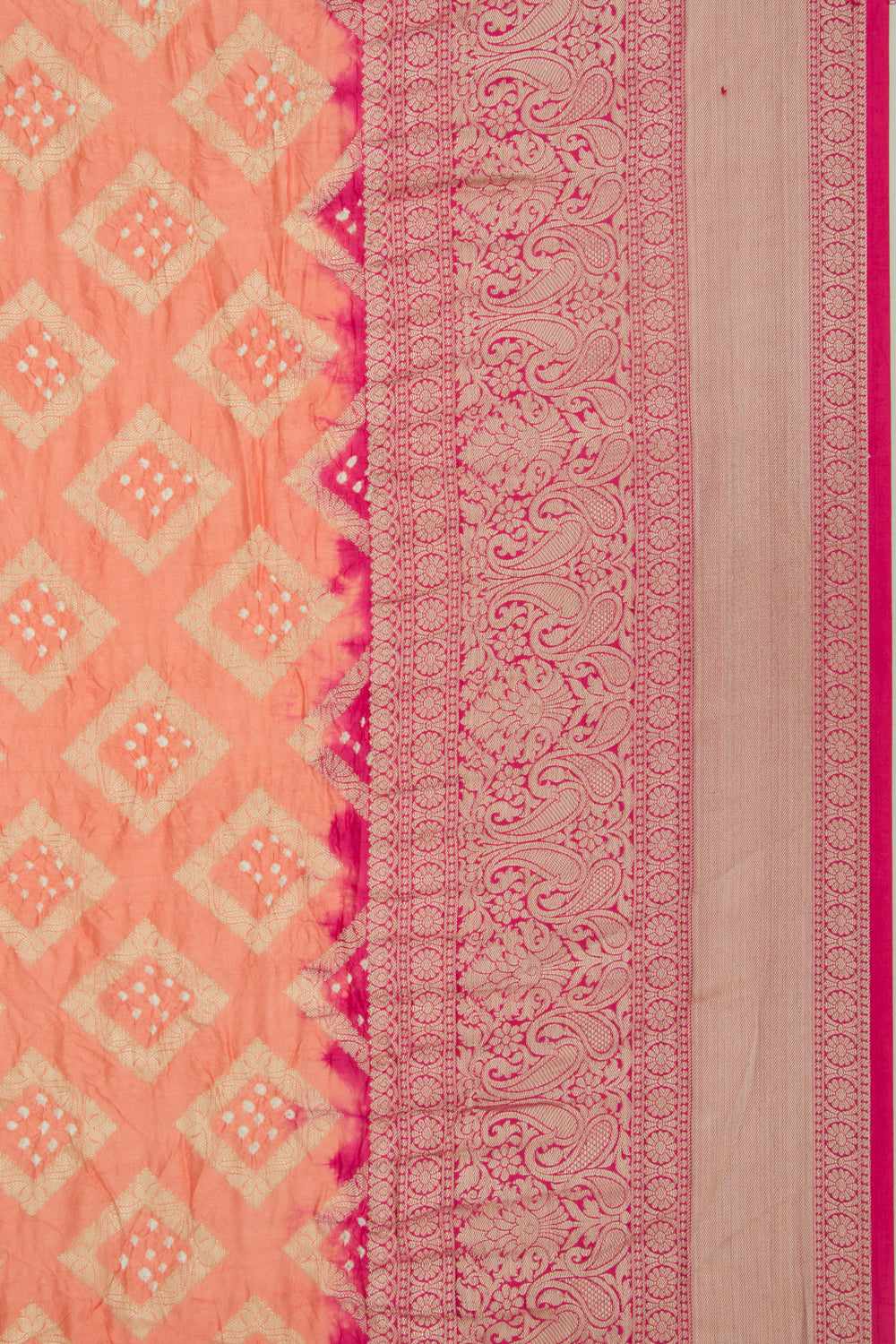 Chiniya Silk Bandhani And Brocade Pastel Orange Saree