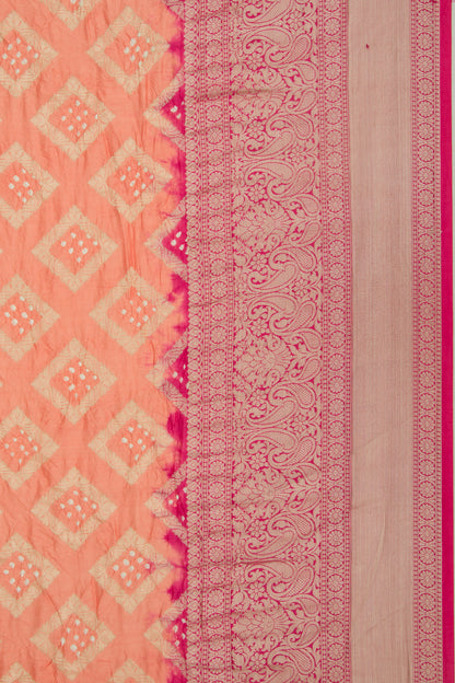 Chiniya Silk Bandhani And Brocade Pastel Orange Saree