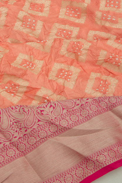 Chiniya Silk Bandhani And Brocade Pastel Orange Saree