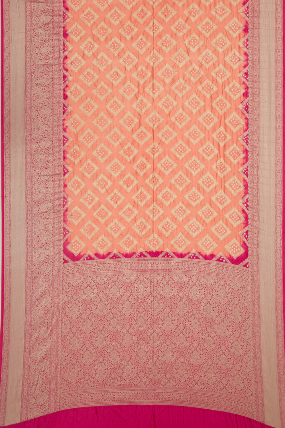 Chiniya Silk Bandhani And Brocade Pastel Orange Saree