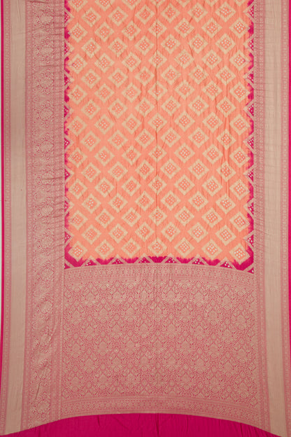 Chiniya Silk Bandhani And Brocade Pastel Orange Saree