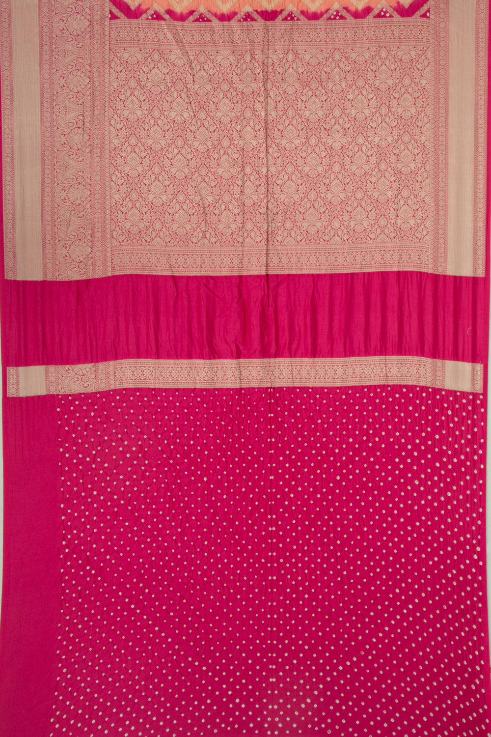 Chiniya Silk Bandhani And Brocade Pastel Orange Saree