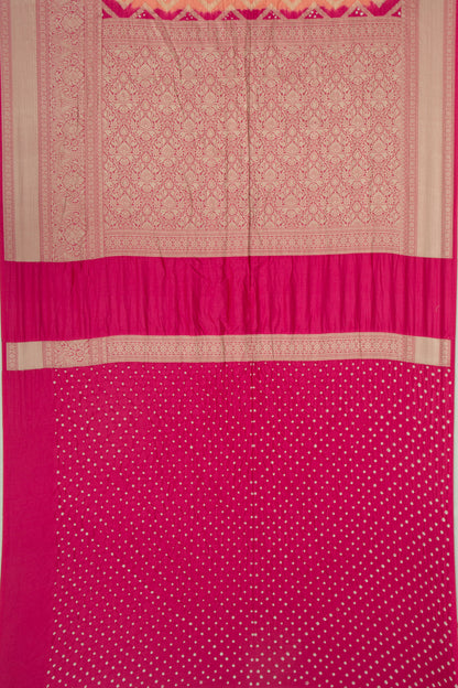 Chiniya Silk Bandhani And Brocade Pastel Orange Saree