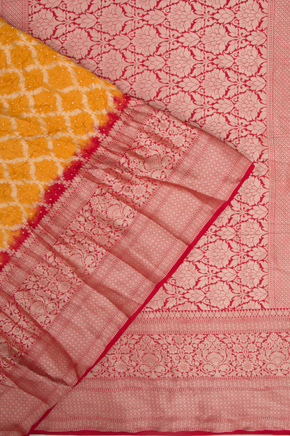 Chiniya Silk Bandhani And Brocade Mustard Yellow Saree
