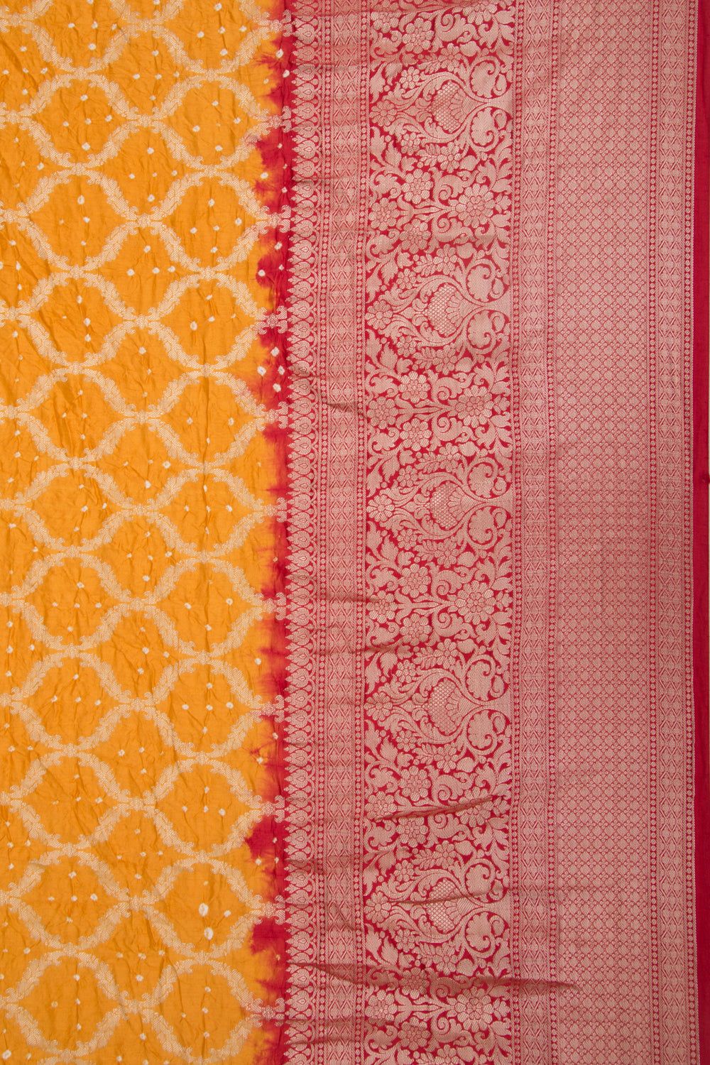 Chiniya Silk Bandhani And Brocade Mustard Yellow Saree