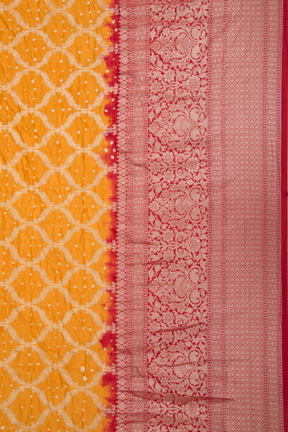 Chiniya Silk Bandhani And Brocade Mustard Yellow Saree